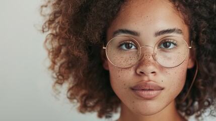 Obraz premium The image features a close-up of a person with glasses, showcasing facial details and hair.