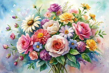 Bouquet of flowers with a blue background