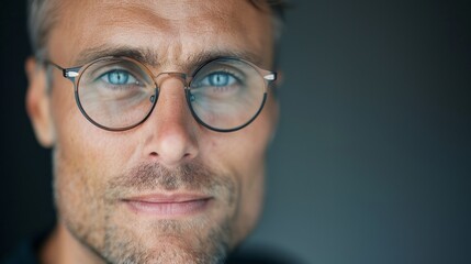 Fototapeta premium In the photo, there is a middle-aged adult male wearing glasses.