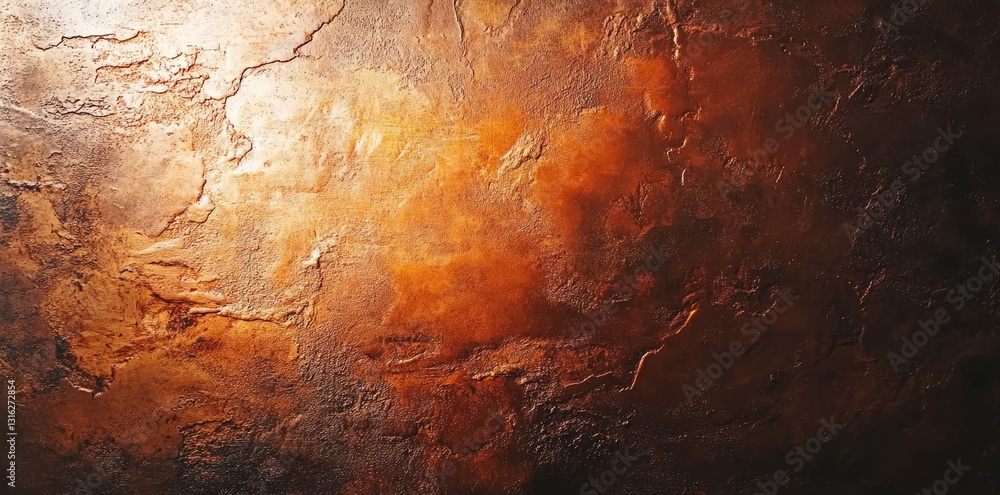 Poster metallic orange serves as the backdrop for a gradient that undergoes a textured transformation from 