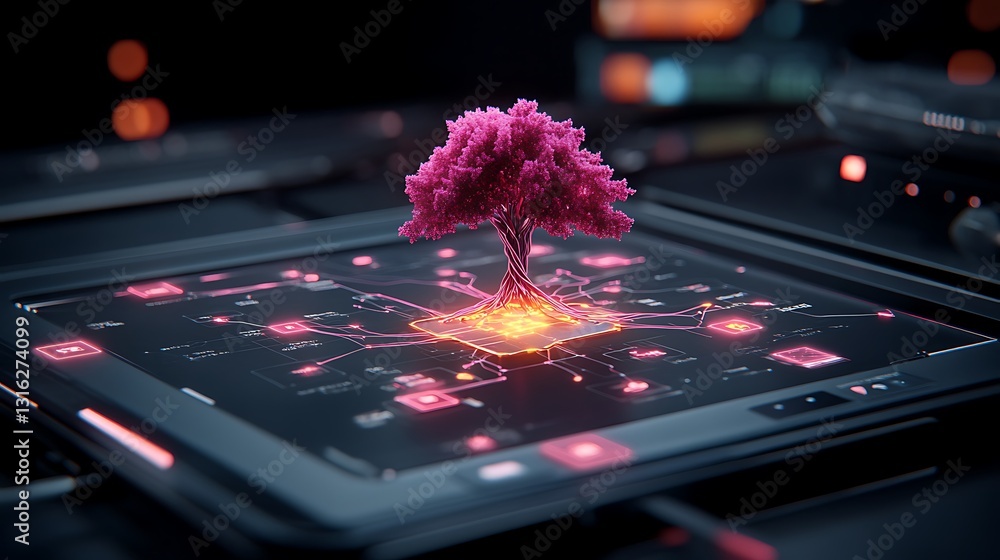 Aufkleber digital tree growth simulation futuristic technology virtual environment abstract concept