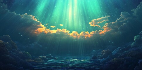 Obraz premium This abstract background boasts a unique blend of a blue-green gradient and a distinctive grainy texture