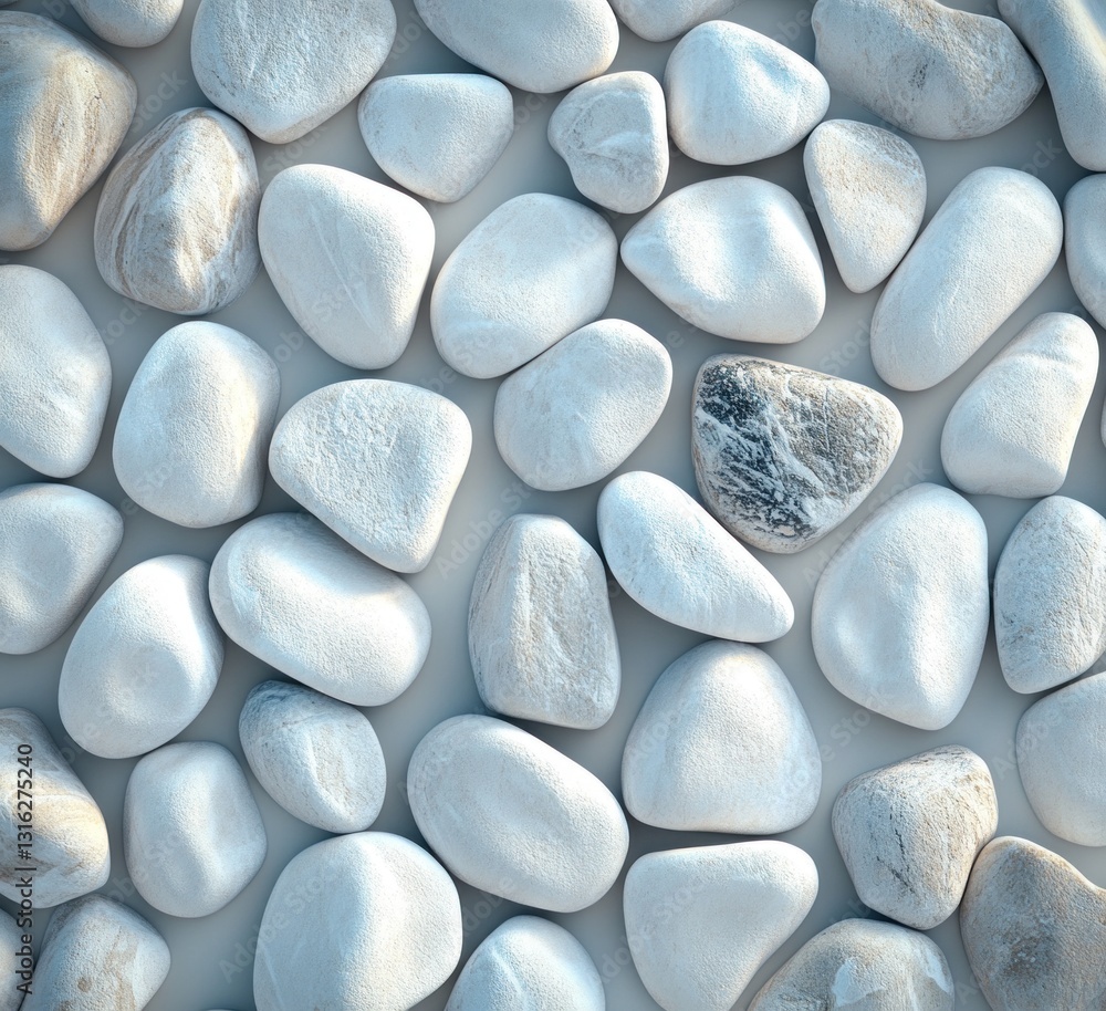 Poster white pebbles strewn across a light surface create a calming and minimalistic aesthetic, ideal for v