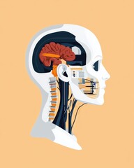 Naklejka premium Detailed illustration of a human head showing brain anatomy