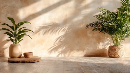 Obraz premium Modern home interior serene plant arrangement for a peaceful minimalist ambiance