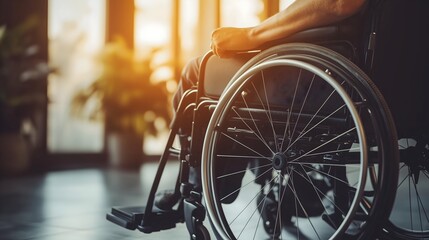 Patient with spinal cord injury engaged in rehabilitation practice at a therapy center during evening hours