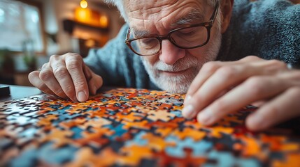Patient with traumatic brain injury engaged in puzzle activity during therapy session at a rehabilitation center
