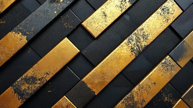 Abstract Gold and Black Geometric Pattern: Luxurious Diagonal Interlocking Rectangular Blocks