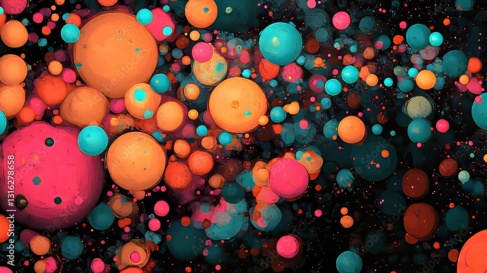 Aufkleber colorful bubbles set against a unique abstract background with black space for text, great for use o