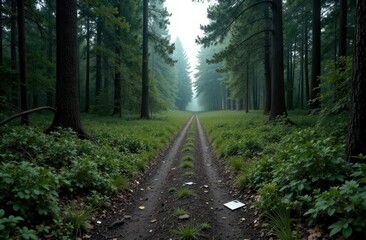 Environmental impact and nature conservation in forest with litter on path