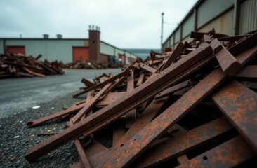 Industrial scrap metal yard concept showcasing recycling and waste management