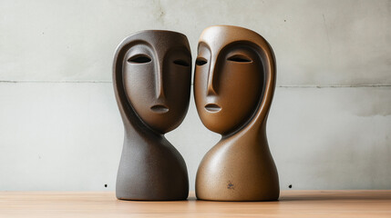 Pair of Abstract Face Sculptures