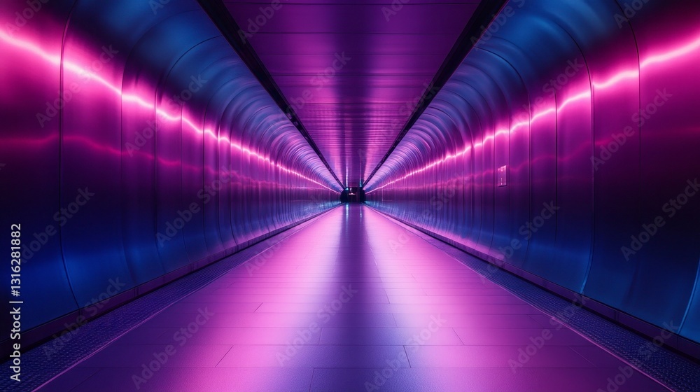 Poster a long, sleek tunnel dazzles with swirling hues of blue and pink lights, creating an enchanting atmo