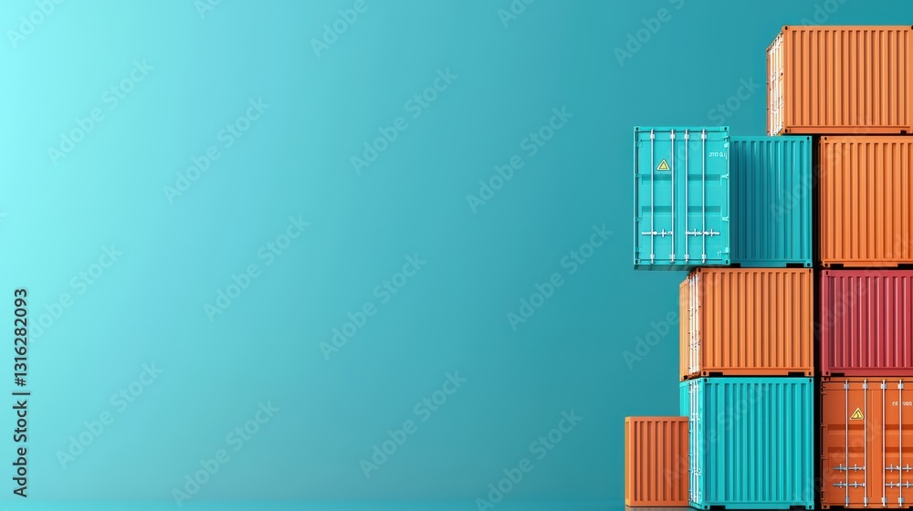 Aufkleber Dynamic AI-Driven Cargo Routing with Colorful Shipping Containers on Bright Background
