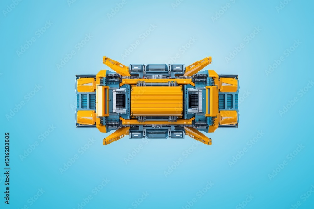 Poster gigantic automated container loader for shipping vessels in industrial context