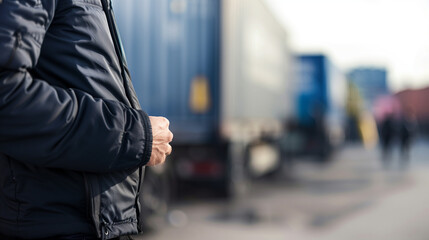 Close-Up of Customs Officer Conducting Rigorous Goods Inspection at Border Checkpoint with Hazy Shipping Containers Evoking Global Commerce and Tariff Enforcement