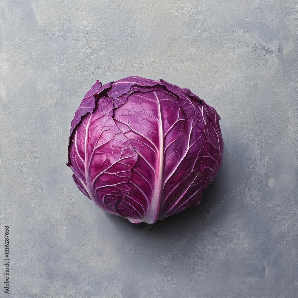 Aufkleber artistic red cabbage on textured gray background with high contrast and sharp details minimalist sti
