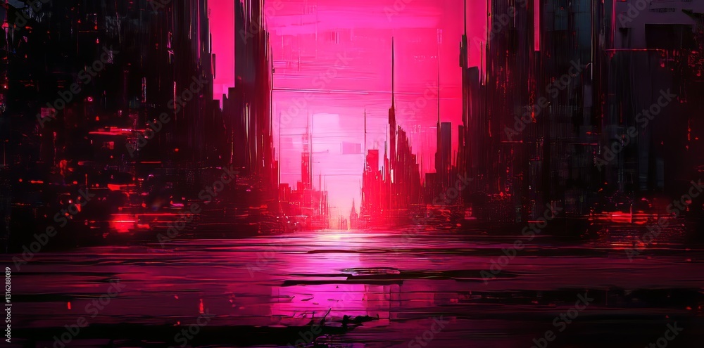 Poster pink and purple glitches create a distorted digital signal that forms a grunge texture background