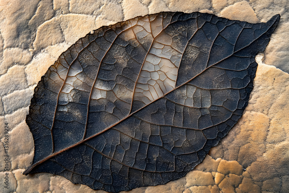 Aufkleber fossilized leaf. selective focus. close-up, background and texture