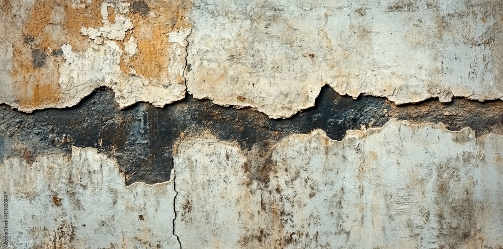 Aufkleber a dark, underlying layer is exposed as the plaster and paint decay, presenting a grungy texture with
