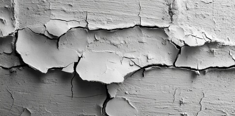 Decaying plaster and paint with a grunge texture background exposes the concrete underneath, resulting in a distressed and weathered appearance
