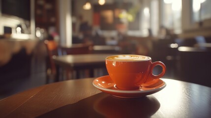 Cozy Cafe Scene with Laptop and Coffee Cup