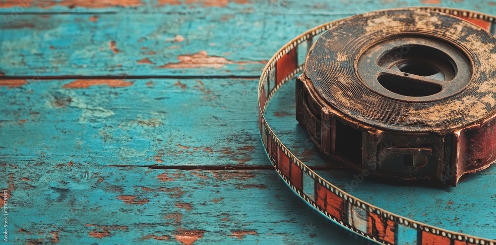 Poster the old film strip serves as a frame for a grunge textured background, allowing for the addition of 