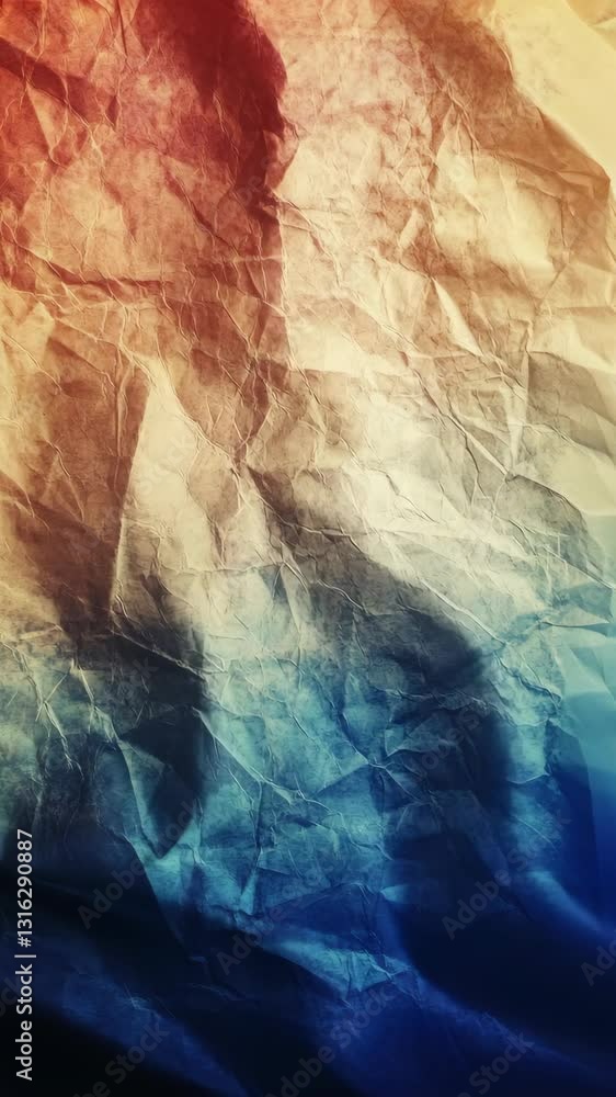 Poster colorful abstract art with crumpled texture showcasing warm and cool tones in a dynamic gradient