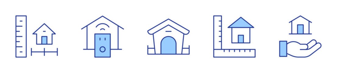 dog house, house design, house control, size, house. Home Icon vector illustration. Line Duotone style. Editable stroke