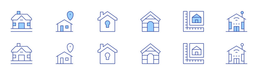 Home icon set in two styles, Duotone and Thin Line style. Editable stroke. home, house, home security, dog house, house plan, smart house
