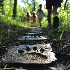Children Walking on Nature Trail with Animal Prints