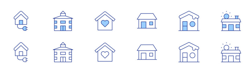 Home icon set in two styles, Duotone and Thin Line style. Editable stroke. house, octagon house, home