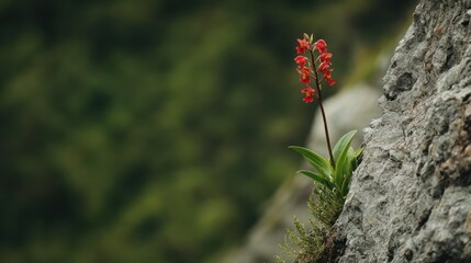 Red Orchid on Rocky Mountainside