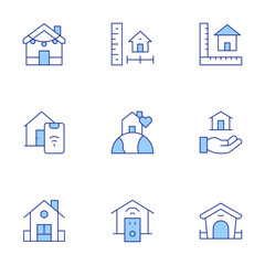 Home icons set. Line Duotone style, editable stroke. dog house, home, house design, house control, size, smart home, decoration, house