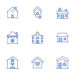 Home icons set. Line Duotone style, editable stroke. house, octagon house, eco home, home automation, picnic, home