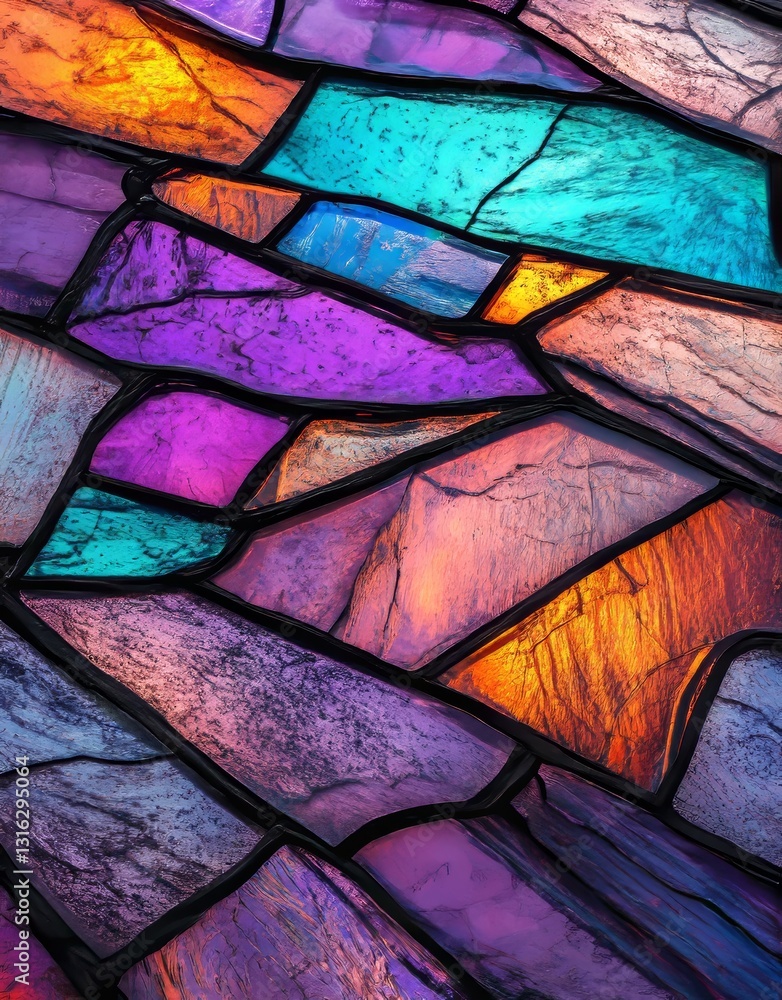Poster gold veins are present in a colorful abstract background that has a marble-like quality, creating a 