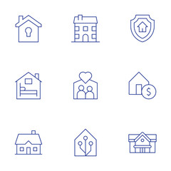 Home icons set. Thin Line style, editable stroke. home security, smart house, home insurance, home, house, accommodation, cottage