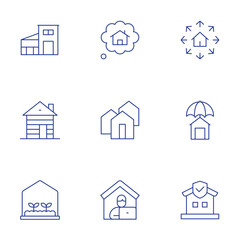 Fototapeta premium Home icons set. Thin Line style, editable stroke. home, house insurance, home insurance, modern house, wood house, green house, house, community