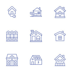 Home icons set. Thin Line style, editable stroke. house, houses, home, smart home, house for sale