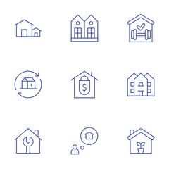Home icons set. Thin Line style, editable stroke. houses, home insurance, house, neighborhood, home repair, home, seeds