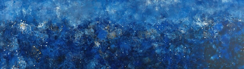 Fototapeta premium A vibrant abstract painting featuring a dynamic interplay of deep blue and crisp white hues, adorned with numerous scattered white dots that create a sense of movement and depth.