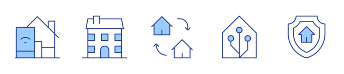 smart house, home automation, home insurance, house, exchange. Home Icon vector illustration. Line Duotone style. Editable stroke