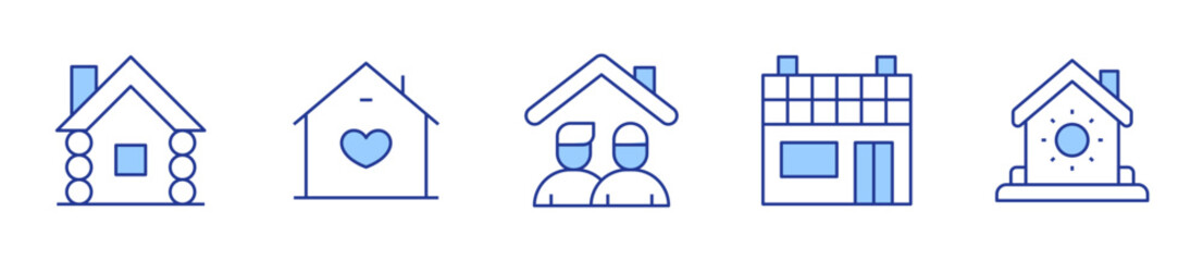 solar house, wooden house, house, shared flat. Home Icon vector illustration. Line Duotone style. Editable stroke