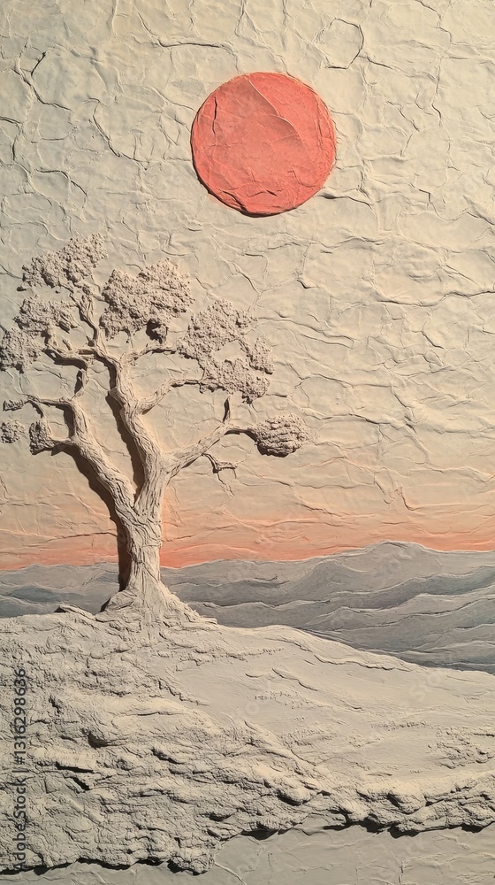 Poster a beautiful pattern is formed by the silhouettes of bare trees on a crumpled paper backdrop