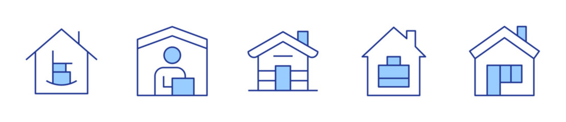 working at home, house, retirement home, work from home, home. Home Icon vector illustration. Line Duotone style. Editable stroke