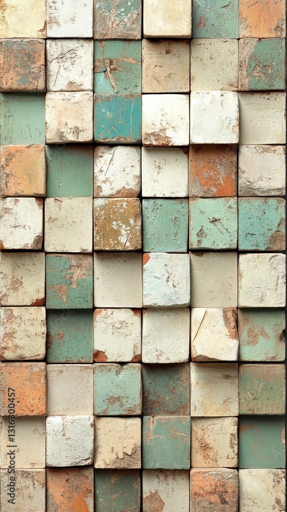 Poster faded and distressed background where peeling paint forms a pattern of grid lines