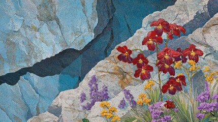 Red Orchids Among Rocky Crevices