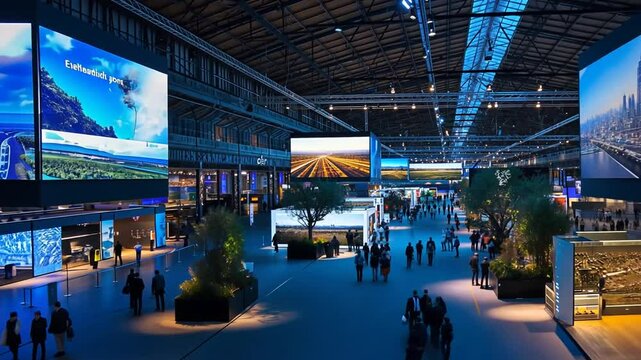 Internationale Gesch&auml;ftsmesse mit digitalen Bildschirmen