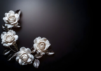 Elegant background or template with white roses and plenty of copy space for a funeral notice, A4 format