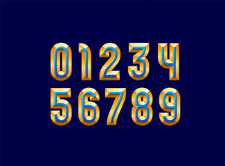 3D facet numbers set, beveled numerals 0 to 9 made in chiseled blocks, vector illustration 10EPS